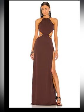 DUNDAS X Revolve moon maxi chocolate small Brown Halter Dress with Side Cutouts